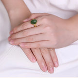 Adjustable Hetian Chrysoprase Oval Ring - Ethnic Style Jewelry
