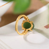 Adjustable Hetian Chrysoprase Oval Ring - Ethnic Style Jewelry