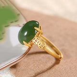 Adjustable Hetian Chrysoprase Oval Ring - Ethnic Style Jewelry