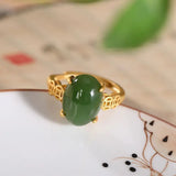 Adjustable Hetian Chrysoprase Oval Ring - Ethnic Style Jewelry