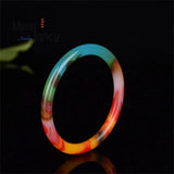Natural Hetian Colorful Jade Floating Flower Bracelet Charms Women Fine Jewelry