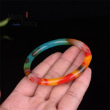 Natural Hetian Colorful Jade Floating Flower Bracelet Charms Women Fine Jewelry