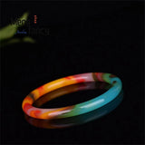 Natural Hetian Colorful Jade Floating Flower Bracelet Charms Women Fine Jewelry