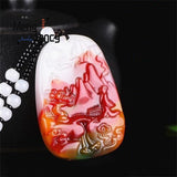 Natural Hetian Colorful Jade Mountain Water Pendant Charms Amulets