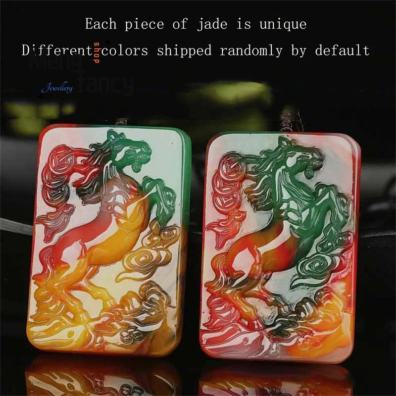 Hetian Colorful Jade One Horse Leads The Way Pendant Charms Amulets