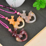 Hetian Golden Silk Jade Fawn Pendant Charms Jewelry Engraver Amulet Necklace