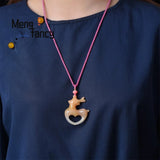 Hetian Golden Silk Jade Fawn Pendant Charms Jewelry Engraver Amulet Necklace