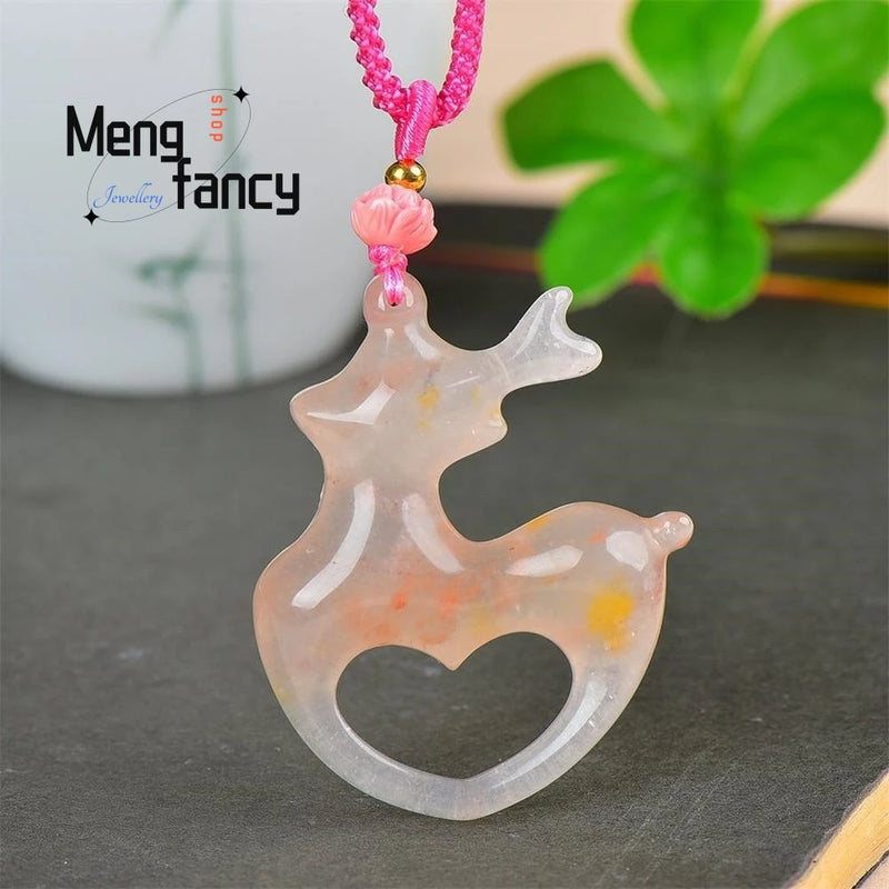 Hetian Golden Silk Jade Fawn Pendant Charms Jewelry Engraver Amulet Necklace