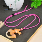 Hetian Golden Silk Jade Fawn Pendant Charms Jewelry Engraver Amulet Necklace