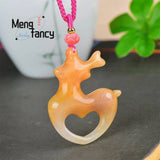 Hetian Golden Silk Jade Fawn Pendant Charms Jewelry Engraver Amulet Necklace