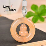 Hetian Golden Silk Jade Good Fortune Double Pendant Charms Necklace