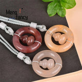 Hetian Golden Silk Jade Good Fortune Double Pendant Charms Necklace