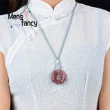Hetian Golden Silk Jade Good Fortune Double Pendant Charms Necklace