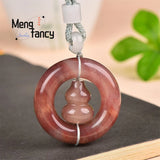 Hetian Golden Silk Jade Good Fortune Double Pendant Charms Necklace
