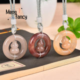 Hetian Golden Silk Jade Good Fortune Double Pendant Charms Necklace