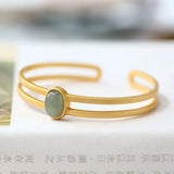 Natural Hetian Gray Jade Bracelet Women's Sterling Silver Gold-Plated Antique