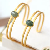 Natural Hetian Gray Jade Bracelet Women's Sterling Silver Gold-Plated Antique
