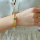 Natural Hetian Gray Jade Bracelet Women's Sterling Silver Gold-Plated Antique