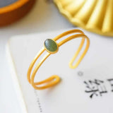 Natural Hetian Gray Jade Bracelet Women's Sterling Silver Gold-Plated Antique