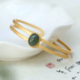 Natural Hetian Gray Jade Bracelet Women's Sterling Silver Gold-Plated Antique
