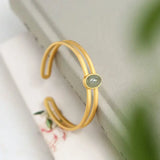 Natural Hetian Gray Jade Bracelet Women's Sterling Silver Gold-Plated Antique