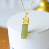 Hetian Gray Jade Double Happiness Lucky Pendant S925 Sterling Silver