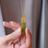 Hetian Gray Jade Double Happiness Lucky Pendant S925 Sterling Silver