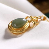 Hetian Green Chalcedony Teardrop Pendant Necklace Chinese Style