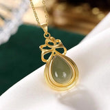 Hetian Green Chalcedony Teardrop Pendant Necklace Chinese Style