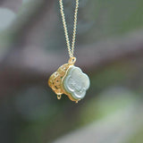 Hetian Green Chalcedony Flower Pendant Necklace for Women