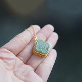 Hetian Green Chalcedony Flower Pendant Necklace for Women
