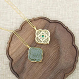 Hetian Green Chalcedony Flower Pendant Necklace for Women