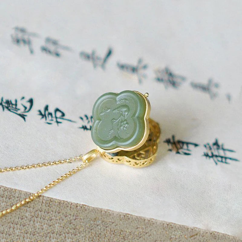 Hetian Green Chalcedony Flower Pendant Necklace for Women