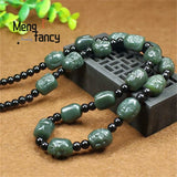 Hetian Green Jade 18 Luohan Necklace Buddha Head Pendant Amulet