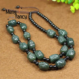 Hetian Green Jade 18 Luohan Necklace Buddha Head Pendant Amulet