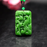 Hetian Green Jade Dragon Phoenix Pendant Necklace Amulet