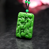 Hetian Green Jade Dragon Phoenix Pendant Necklace Amulet