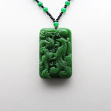 Hetian Green Jade Dragon Phoenix Pendant Necklace Amulet