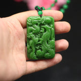 Hetian Green Jade Dragon Phoenix Pendant Necklace Amulet