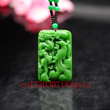 Hetian Green Jade Dragon Phoenix Pendant Necklace Amulet