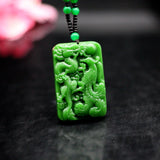 Hetian Green Jade Dragon Phoenix Pendant Necklace Amulet