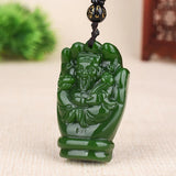 Hetian Green Jade God of Wealth Pendant Necklace Chinese Charm Jewelry