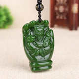 Hetian Green Jade God of Wealth Pendant Necklace Chinese Charm Jewelry
