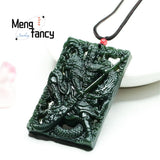 Natural Hetian Green Jade Guan Gongwu Wealth Pendant Retro Charm Jewelry