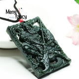 Natural Hetian Green Jade Guan Gongwu Wealth Pendant Retro Charm Jewelry