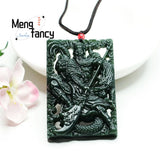 Natural Hetian Green Jade Guan Gongwu Wealth Pendant Retro Charm Jewelry