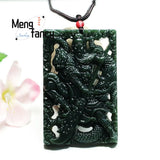 Natural Hetian Green Jade Guan Gongwu Wealth Pendant Retro Charm Jewelry