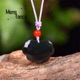 Natural Hetian Green Jade Ruyi Lock Pendant Charms Amulet Fine Jewelry