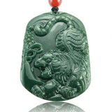 Hetian Green Jade Tiger Pendant Zodiac Lucky Necklace Jewelry Gift