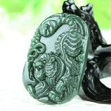 Hetian Green Jade Tiger Pendant Zodiac Lucky Necklace Jewelry Gift